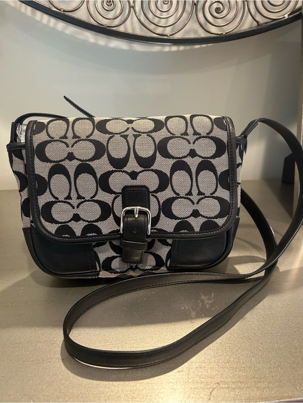Coach Black/grey Signature Canvas Crossbody Saddle Bag - Picture 2 of 11